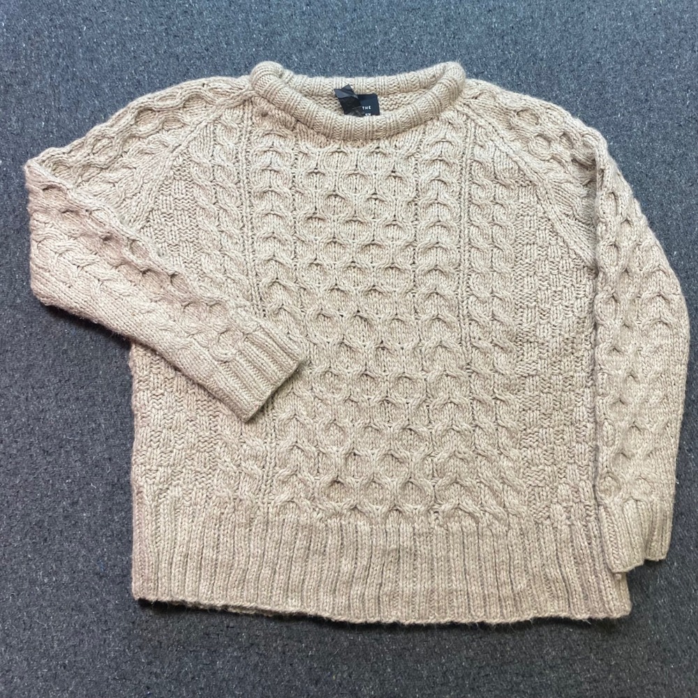 Smythe x Augden Sweater Sz M Womens Tan Alpaca Wool Cable Knit Chunky Pullover